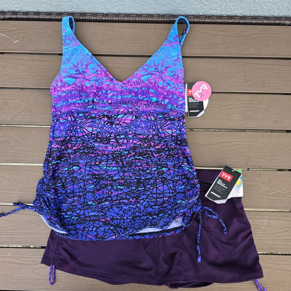 TYR Durafast Elite Womens Artic V-neck Tank & Deep Plum Della Skort Sz 12 New